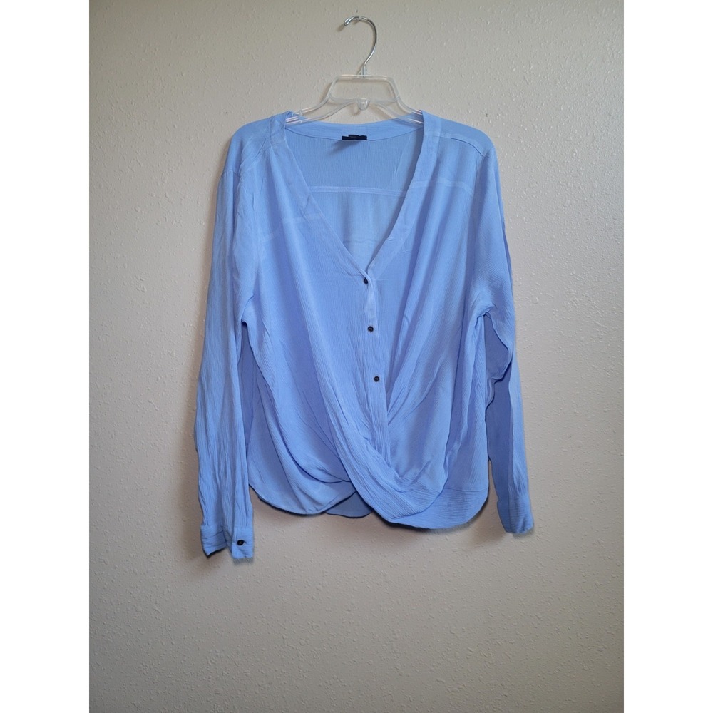 a.n.a A New Approach Women's Blue V-Neck Button Front Draped Wrap Blouse SizeXXL